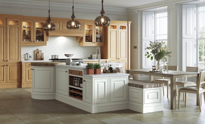 Langley Kitchen in White Oak and Painted Porcelain