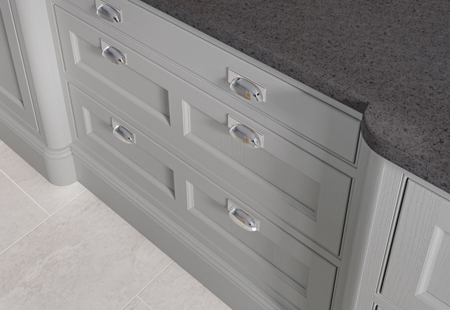 Molson Kitchen Painted Light Grey & Marine with White Oak & Burr Oak Twin Panel Drawerfront