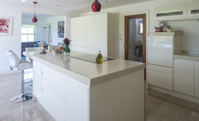 Contemporary Strada Gloss Kitchen In Ivory by Tierneys Kitchens