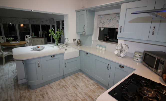 Windsor Shaker Kitchen in Painted Powder Blue for a Project in Ripon
