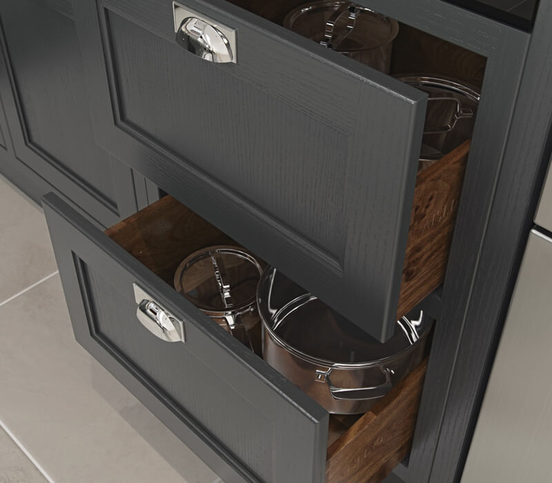 Sutton Kitchen Painted Shell & Graphite with Walnut Pan Drawers