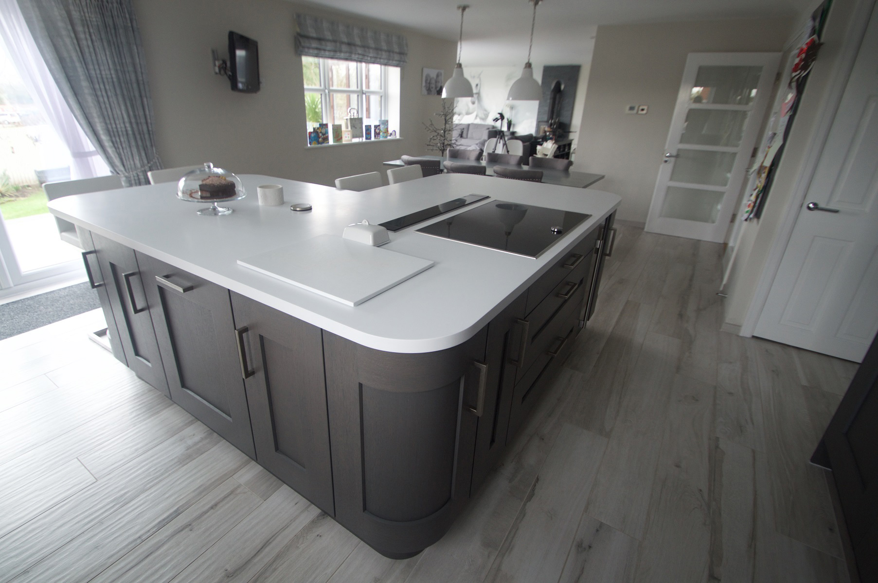 Clonmel Anthracite Kitchen Island Featuring Curved Doors, Project by Elite Kitchens of Manchester