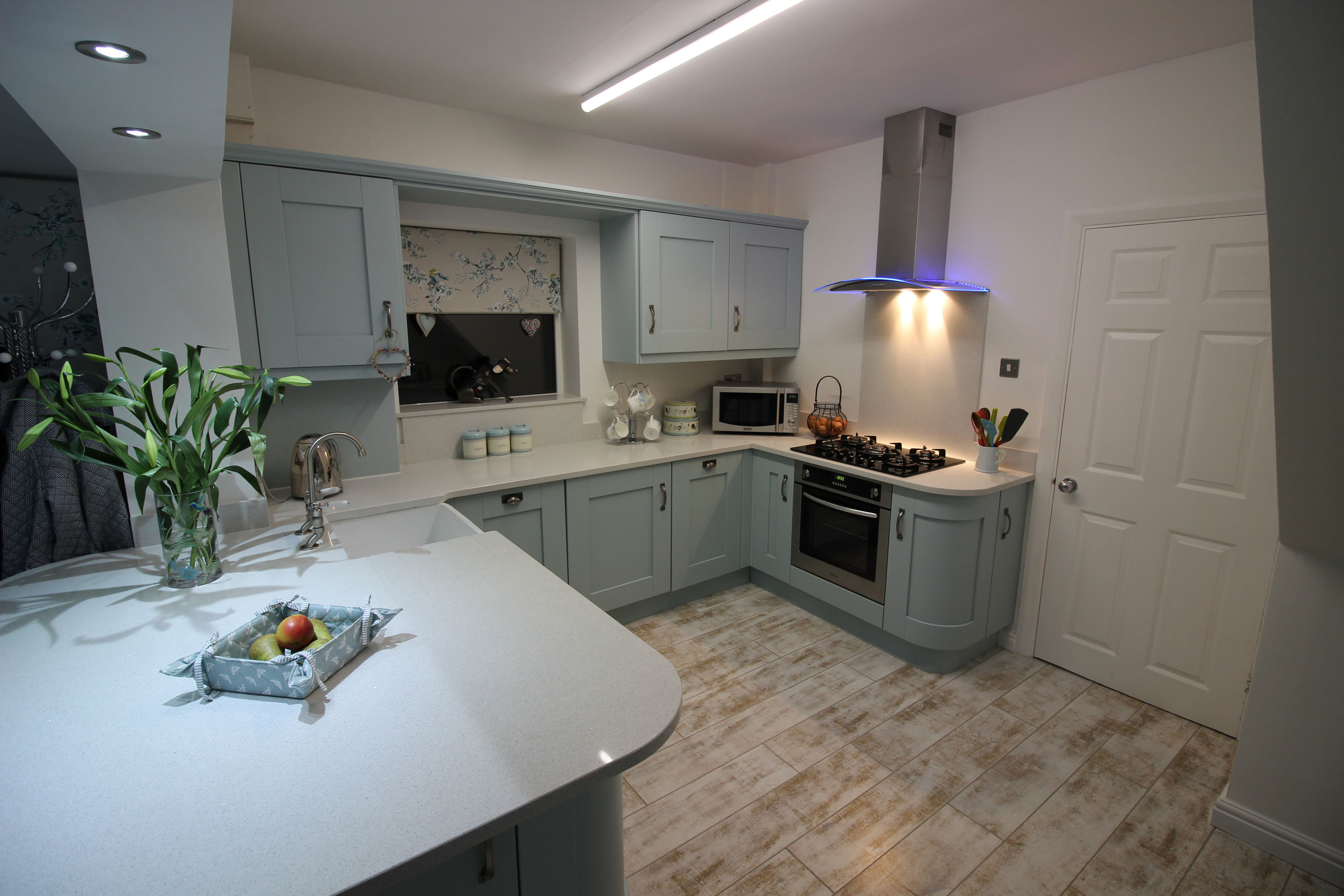Shabby Chic Style Kitchen Featuring the Windsor Shaker Range in Painted Powder Blue